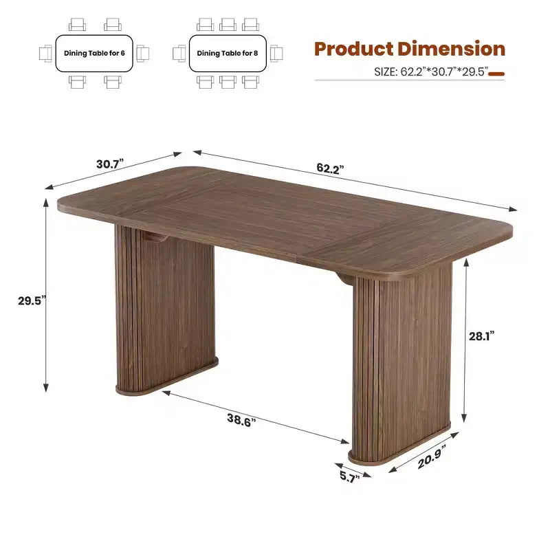 Table de salle à manger 160 cm pour 6 à 8 personnes, Table de cuisine de style campagnard avec grand plateau, Table à manger rectangulaire pour salle à manger, salon, cuisine