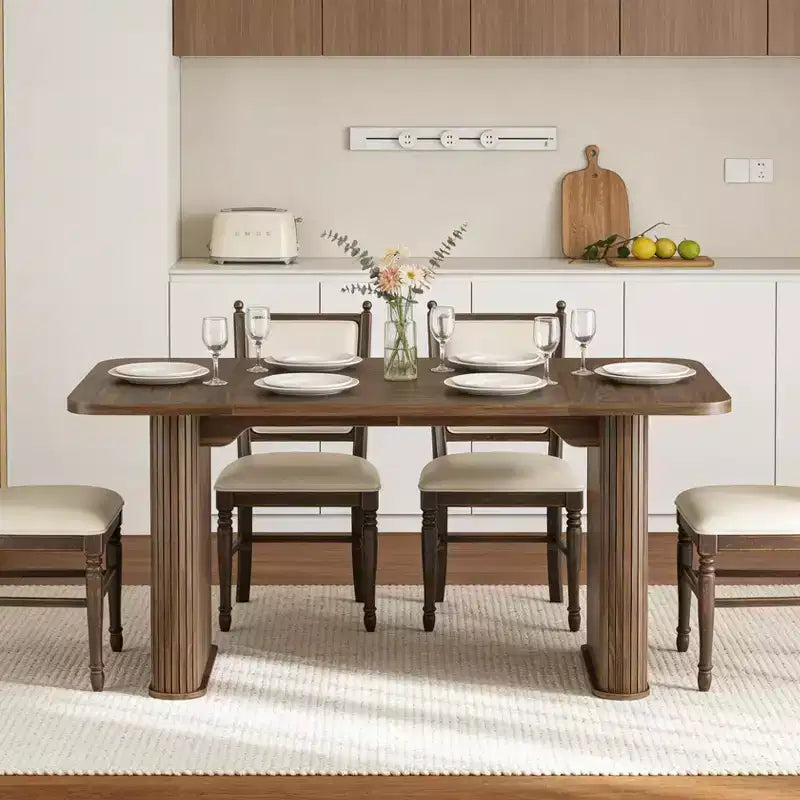 Table de salle à manger 160 cm pour 6 à 8 personnes, Table de cuisine de style campagnard avec grand plateau, Table à manger rectangulaire pour salle à manger, salon, cuisine