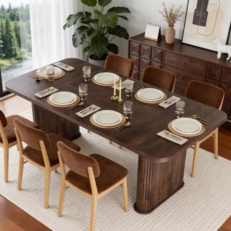 Table de salle à manger 160 cm pour 6 à 8 personnes, Table de cuisine de style campagnard avec grand plateau, Table à manger rectangulaire pour salle à manger, salon, cuisine