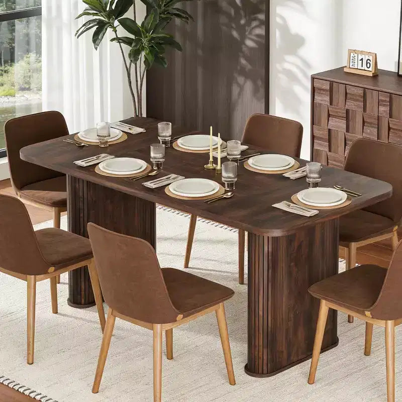 Table de salle à manger 160 cm pour 6 à 8 personnes, Table de cuisine de style campagnard avec grand plateau, Table à manger rectangulaire pour salle à manger, salon, cuisine