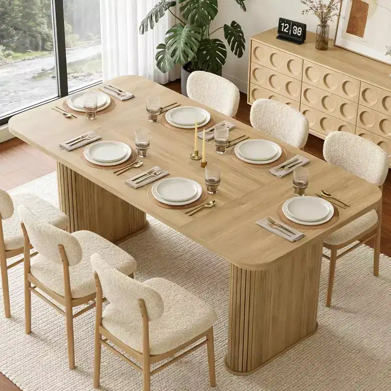 Table de salle à manger 160 cm pour 6 à 8 personnes, Table de cuisine de style campagnard avec grand plateau, Table à manger rectangulaire pour salle à manger, salon, cuisine