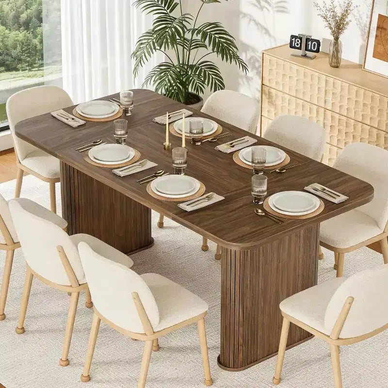 Table de salle à manger 160 cm pour 6 à 8 personnes, Table de cuisine de style campagnard avec grand plateau, Table à manger rectangulaire pour salle à manger, salon, cuisine
