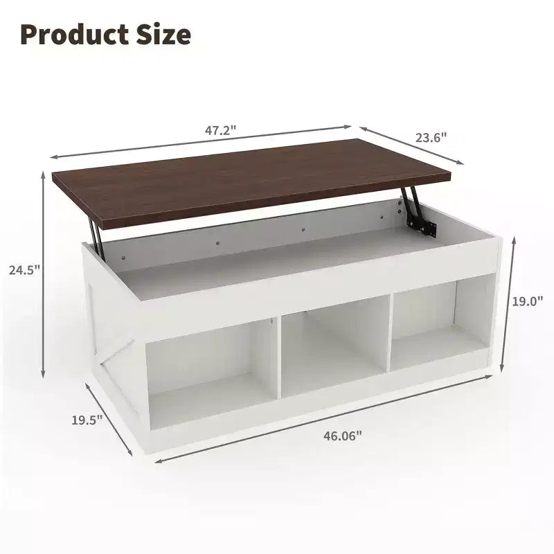 Table basse relevable avec rangement caché, Table d'appoint de style rustique pour le salon