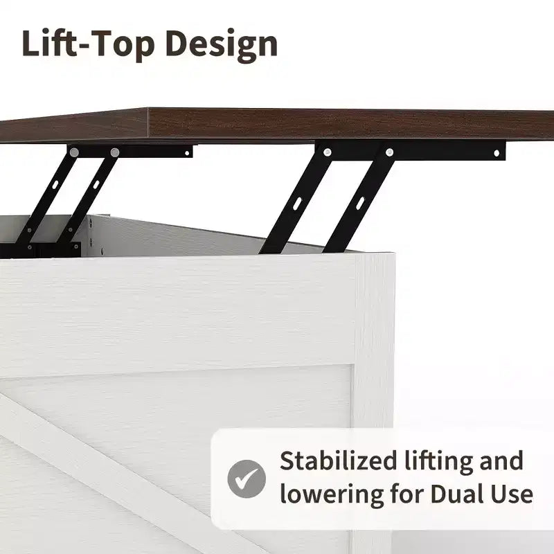 Table basse relevable avec rangement caché, Table d'appoint de style rustique pour le salon