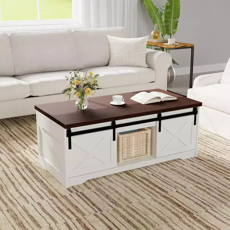 Table basse relevable avec rangement caché, Table d'appoint de style rustique pour le salon