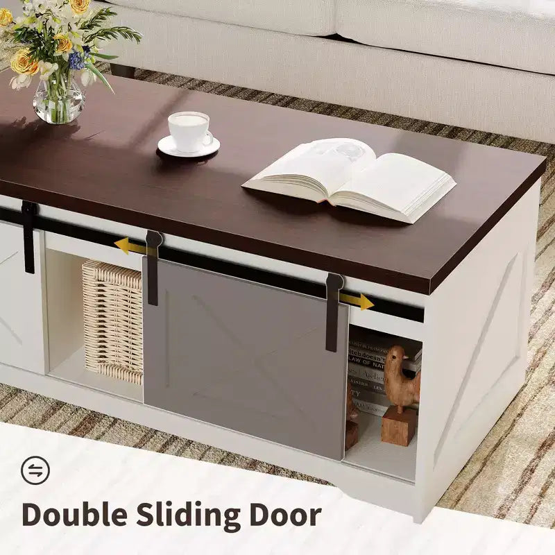 Table basse relevable avec rangement caché, Table d'appoint de style rustique pour le salon