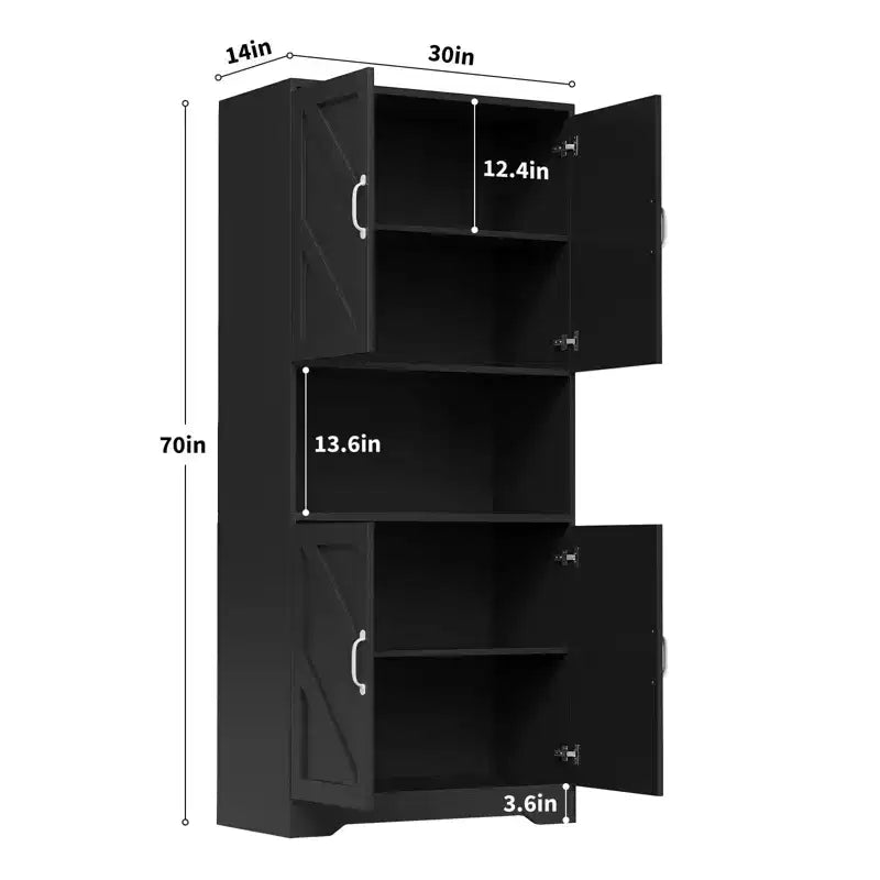 Meuble de rangement haut de cuisine de 178 cm avec étagère ouverte - Armoire de rangement de style ferme à 4 portes avec étagères réglables pour cuisine et salle à manger