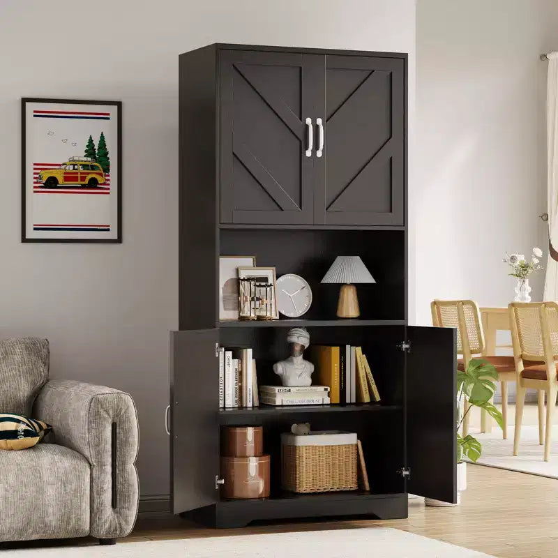 Meuble de rangement haut de cuisine de 178 cm avec étagère ouverte - Armoire de rangement de style ferme à 4 portes avec étagères réglables pour cuisine et salle à manger