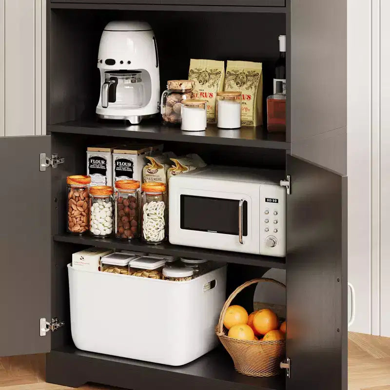 Meuble de rangement haut de cuisine de 178 cm avec étagère ouverte - Armoire de rangement de style ferme à 4 portes avec étagères réglables pour cuisine et salle à manger