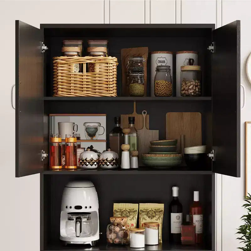 Meuble de rangement haut de cuisine de 178 cm avec étagère ouverte - Armoire de rangement de style ferme à 4 portes avec étagères réglables pour cuisine et salle à manger