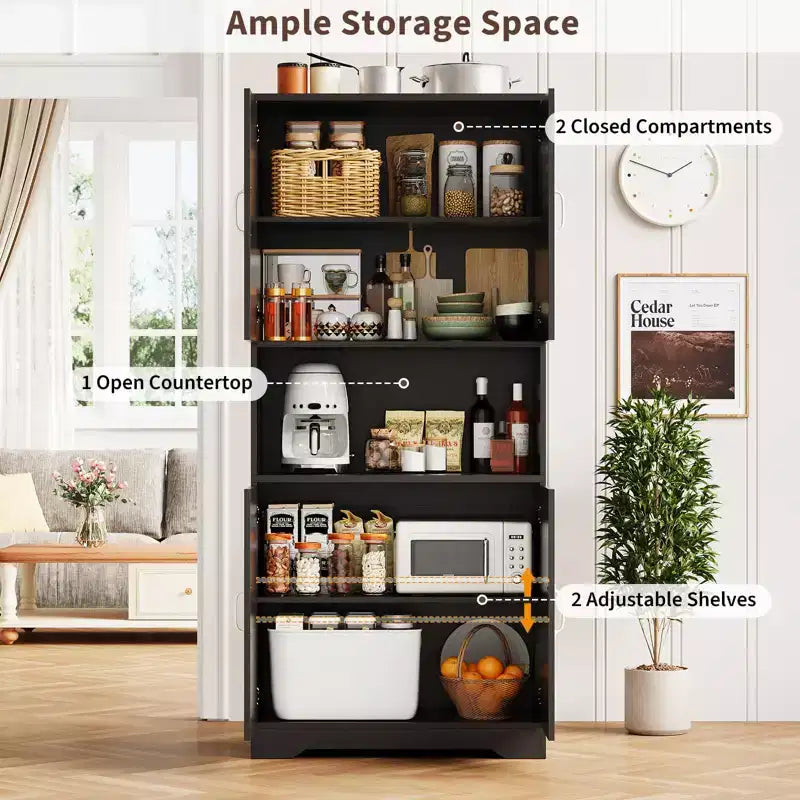 Meuble de rangement haut de cuisine de 178 cm avec étagère ouverte - Armoire de rangement de style ferme à 4 portes avec étagères réglables pour cuisine et salle à manger