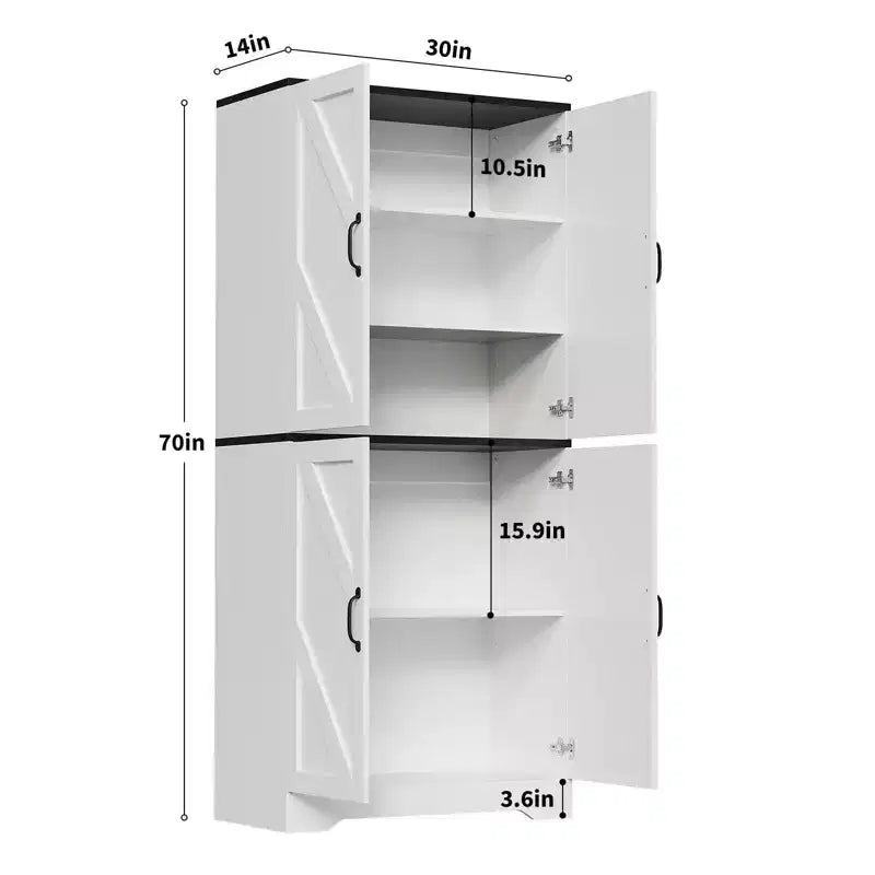 Meuble de rangement haut de cuisine de 178 cm avec étagère ouverte - Armoire de rangement de style ferme à 4 portes avec étagères réglables pour cuisine et salle à manger