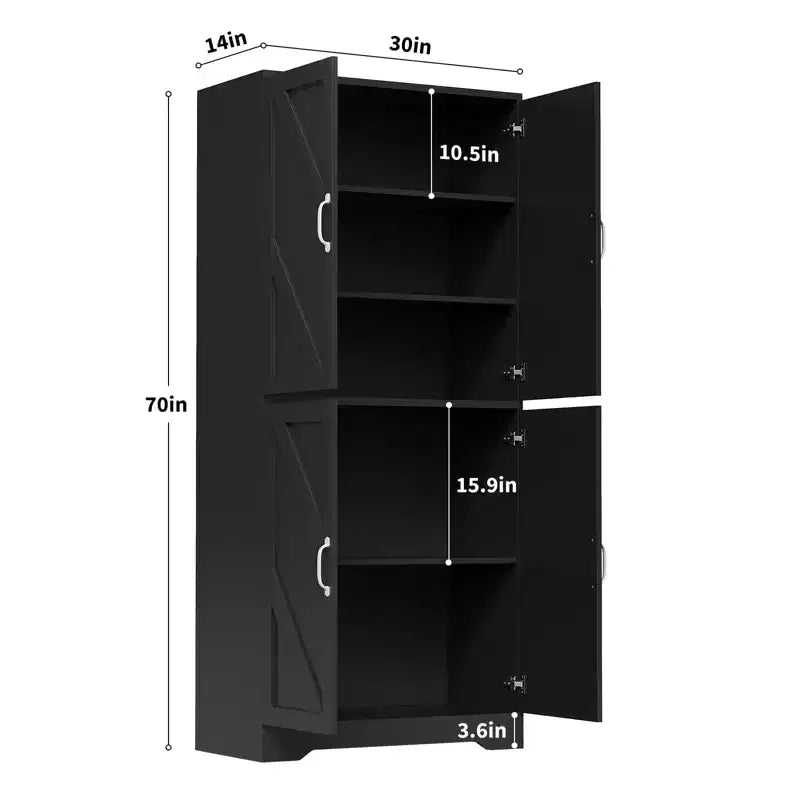 Meuble de rangement haut de cuisine de 178 cm avec étagère ouverte - Armoire de rangement de style ferme à 4 portes avec étagères réglables pour cuisine et salle à manger