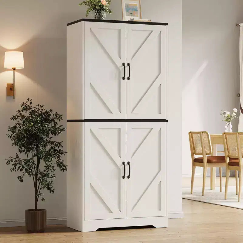 Meuble de rangement haut de cuisine de 178 cm avec étagère ouverte - Armoire de rangement de style ferme à 4 portes avec étagères réglables pour cuisine et salle à manger