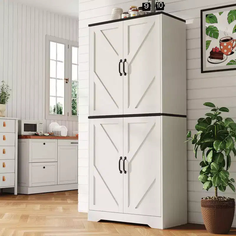 Meuble de rangement haut de cuisine de 178 cm avec étagère ouverte - Armoire de rangement de style ferme à 4 portes avec étagères réglables pour cuisine et salle à manger