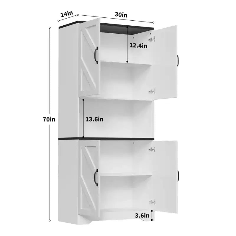 Meuble de rangement haut de cuisine de 178 cm avec étagère ouverte - Armoire de rangement de style ferme à 4 portes avec étagères réglables pour cuisine et salle à manger