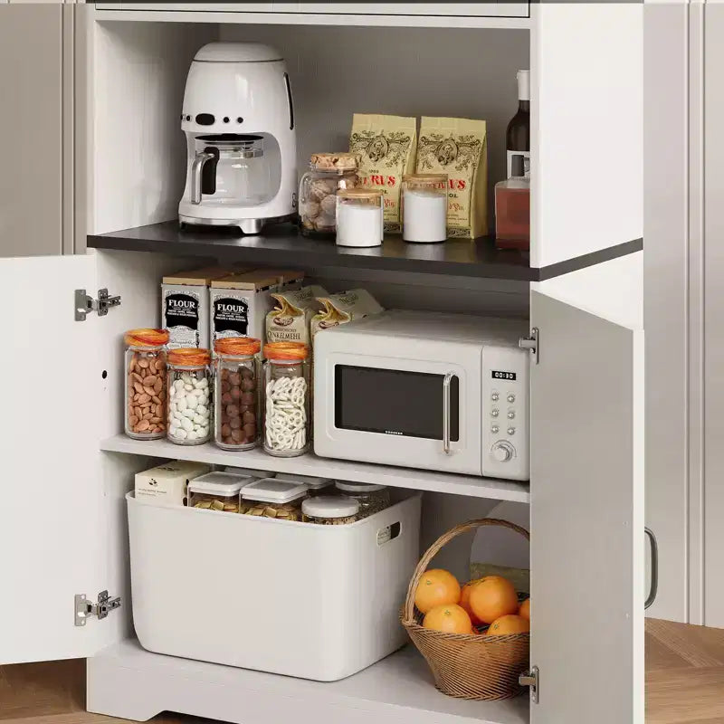 Meuble de rangement haut de cuisine de 178 cm avec étagère ouverte - Armoire de rangement de style ferme à 4 portes avec étagères réglables pour cuisine et salle à manger