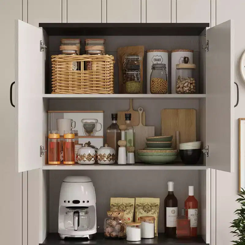 Meuble de rangement haut de cuisine de 178 cm avec étagère ouverte - Armoire de rangement de style ferme à 4 portes avec étagères réglables pour cuisine et salle à manger