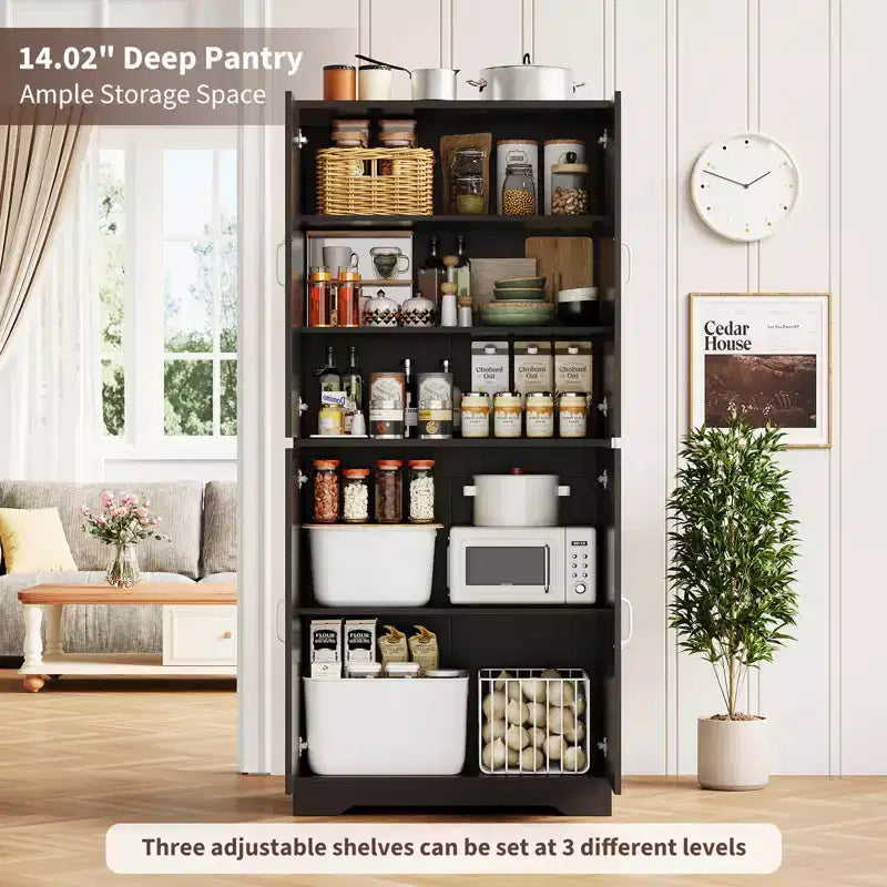 Meuble de rangement haut de cuisine de 178 cm avec étagère ouverte - Armoire de rangement de style ferme à 4 portes avec étagères réglables pour cuisine et salle à manger
