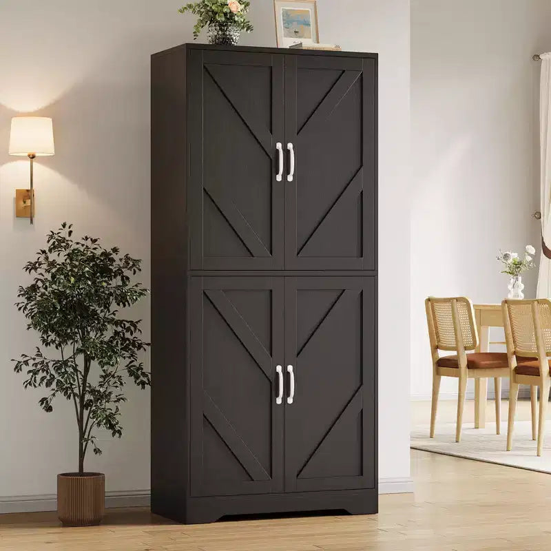 Meuble de rangement haut de cuisine de 178 cm avec étagère ouverte - Armoire de rangement de style ferme à 4 portes avec étagères réglables pour cuisine et salle à manger