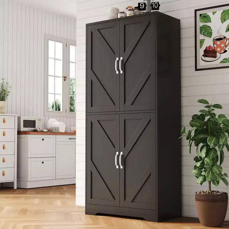 Meuble de rangement haut de cuisine de 178 cm avec étagère ouverte - Armoire de rangement de style ferme à 4 portes avec étagères réglables pour cuisine et salle à manger