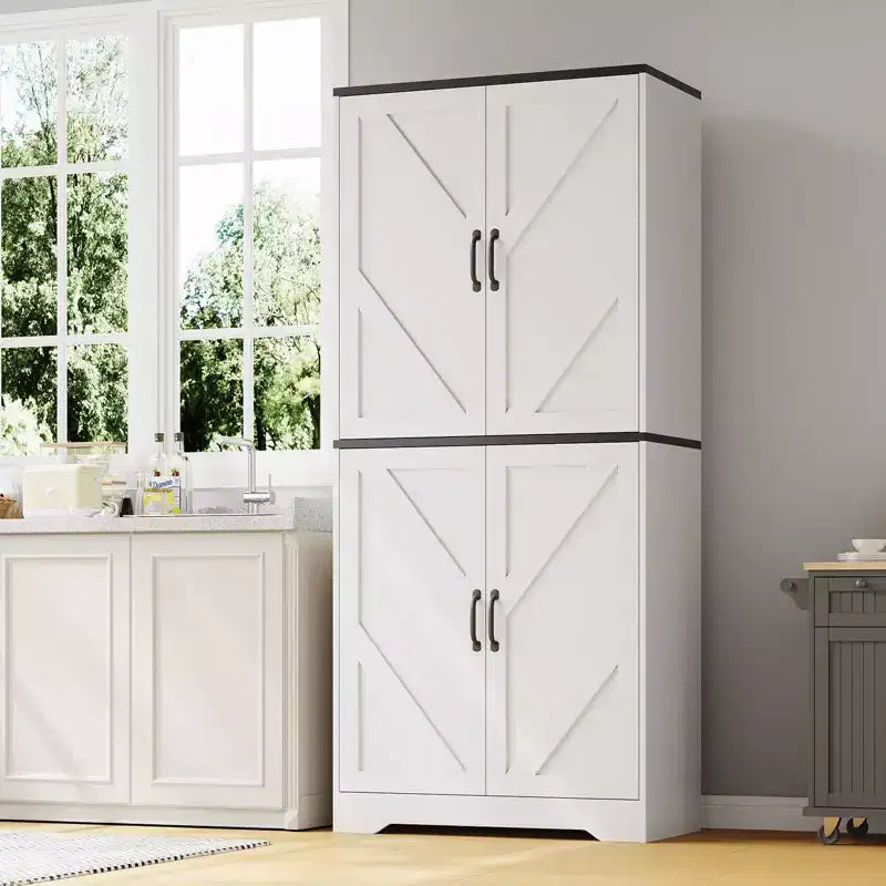 Meuble de rangement haut de cuisine de 178 cm avec étagère ouverte - Armoire de rangement de style ferme à 4 portes avec étagères réglables pour cuisine et salle à manger