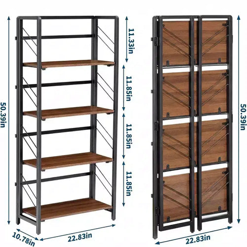 Étagère pliante à 4 niveaux, aucun assemblage requis Bibliothèque vintage, organisateur d'étagères de rangement autoportantes pour la maison, le bureau et la salle d'étude