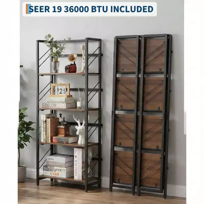 Étagère pliante à 4 niveaux, aucun assemblage requis Bibliothèque vintage, organisateur d'étagères de rangement autoportantes pour la maison, le bureau et la salle d'étude
