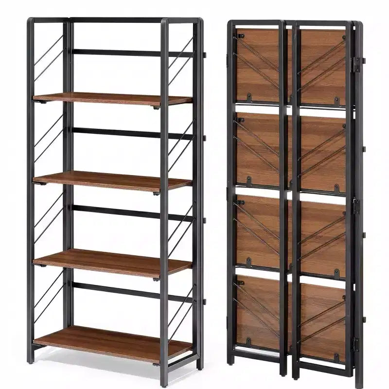 Étagère pliante à 4 niveaux, aucun assemblage requis Bibliothèque vintage, organisateur d'étagères de rangement autoportantes pour la maison, le bureau et la salle d'étude