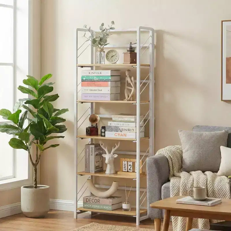 Étagère pliante à 4 niveaux, aucun assemblage requis Bibliothèque vintage, organisateur d'étagères de rangement autoportantes pour la maison, le bureau et la salle d'étude