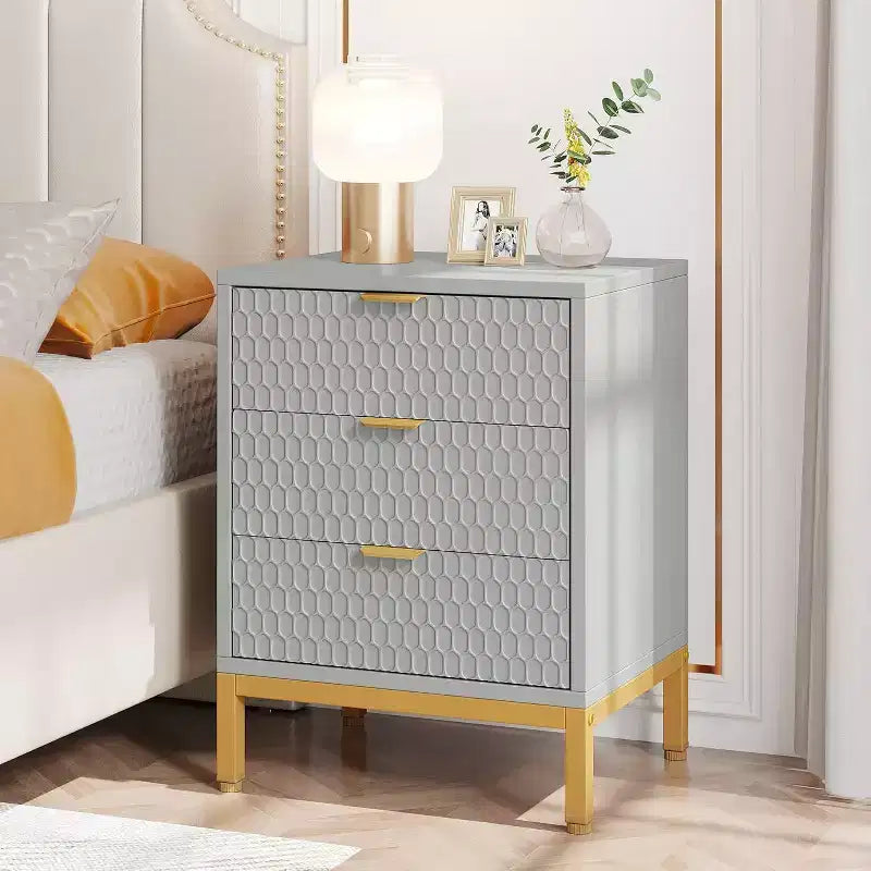 Lantine Modern Nightstand with 3 Drawers, White Bedside Table for Bedroom, Sofa Side End Table with Storage Drawers