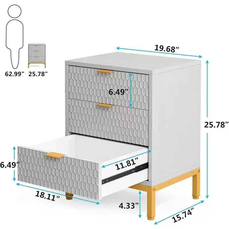 Table de chevet moderne à 3 tiroirs, table de chevet blanche pour chambre, table d'appoint de canapé avec tiroirs de rangement