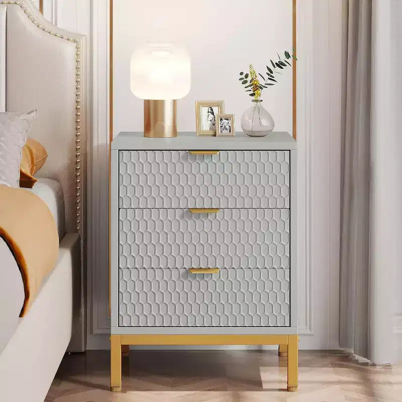 Table de chevet moderne à 3 tiroirs, table de chevet blanche pour chambre, table d'appoint de canapé avec tiroirs de rangement