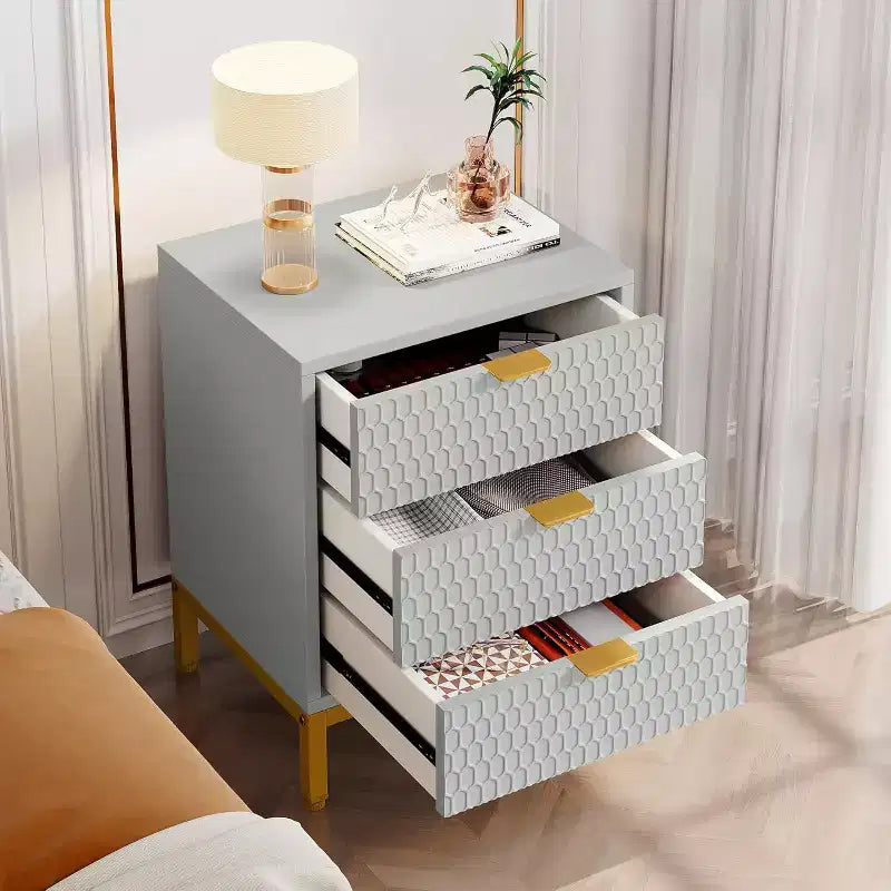 Table de chevet moderne à 3 tiroirs, table de chevet blanche pour chambre, table d'appoint de canapé avec tiroirs de rangement
