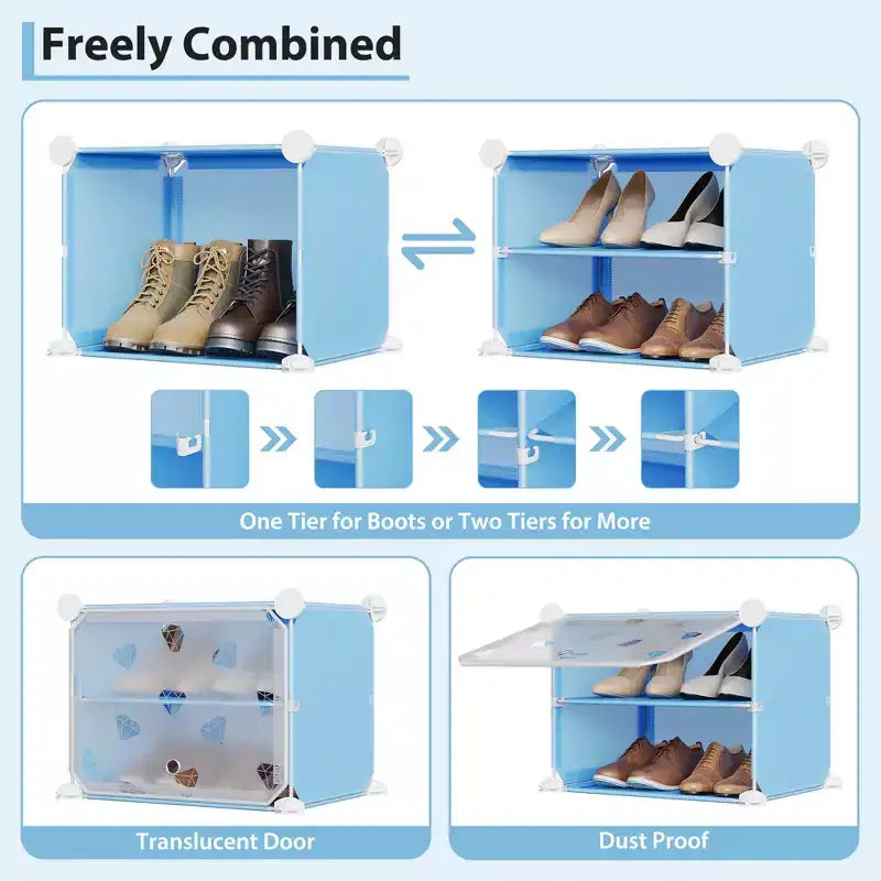 Organisateur de chaussures extensible à 8 niveaux avec porte, peut contenir 32 paires, armoire de rangement de chaussures détachable, organisateur peu encombrant pour entrée et chambre