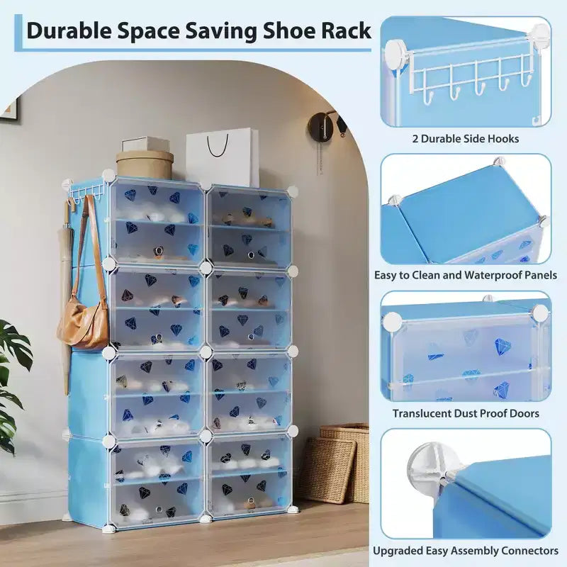 Organisateur de chaussures extensible à 8 niveaux avec porte, peut contenir 32 paires, armoire de rangement de chaussures détachable, organisateur peu encombrant pour entrée et chambre