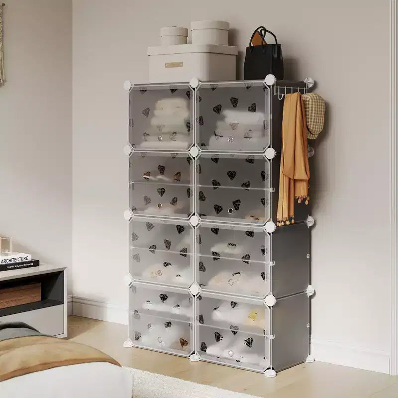 Organisateur de chaussures extensible à 8 niveaux avec porte, peut contenir 32 paires, armoire de rangement de chaussures détachable, organisateur peu encombrant pour entrée et chambre
