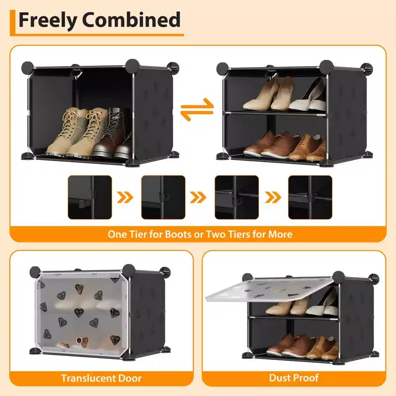 Organisateur de chaussures extensible à 8 niveaux avec porte, peut contenir 32 paires, armoire de rangement de chaussures détachable, organisateur peu encombrant pour entrée et chambre