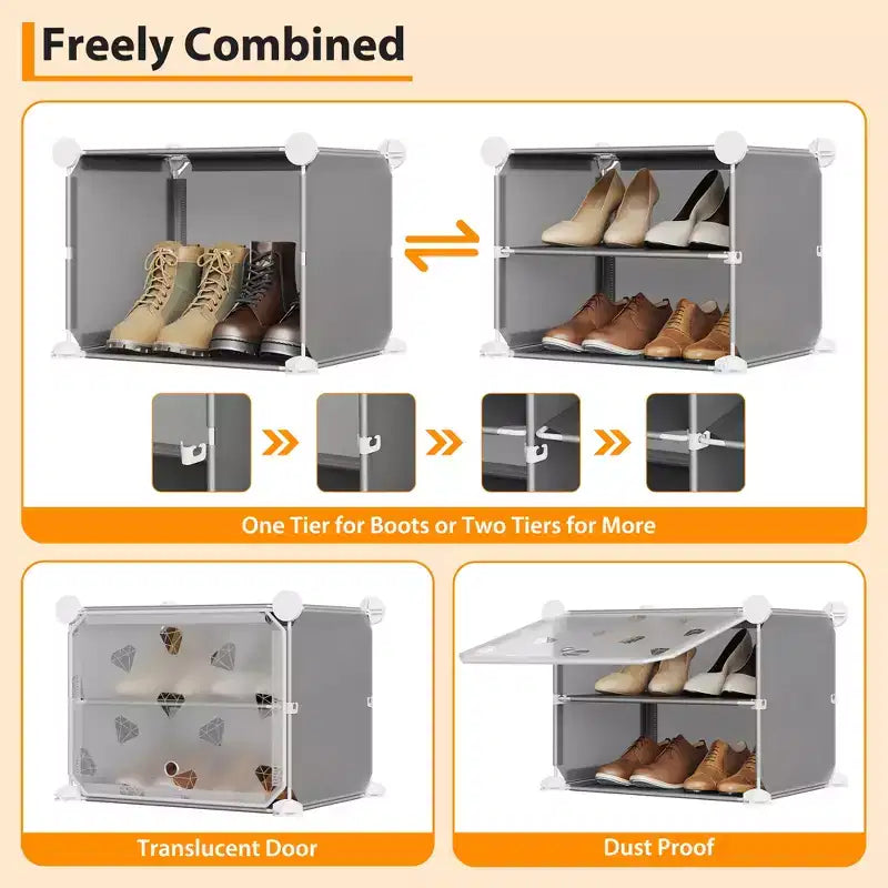 Organisateur de chaussures extensible à 8 niveaux avec porte, peut contenir 32 paires, armoire de rangement de chaussures détachable, organisateur peu encombrant pour entrée et chambre