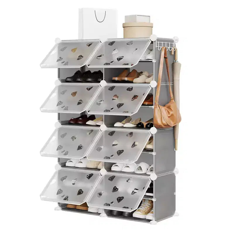 Organisateur de chaussures extensible à 8 niveaux avec porte, peut contenir 32 paires, armoire de rangement de chaussures détachable, organisateur peu encombrant pour entrée et chambre