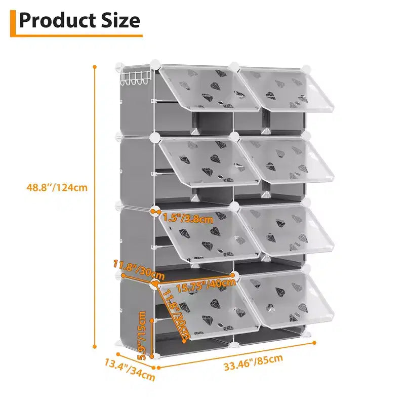 Organisateur de chaussures extensible à 8 niveaux avec porte, peut contenir 32 paires, armoire de rangement de chaussures détachable, organisateur peu encombrant pour entrée et chambre