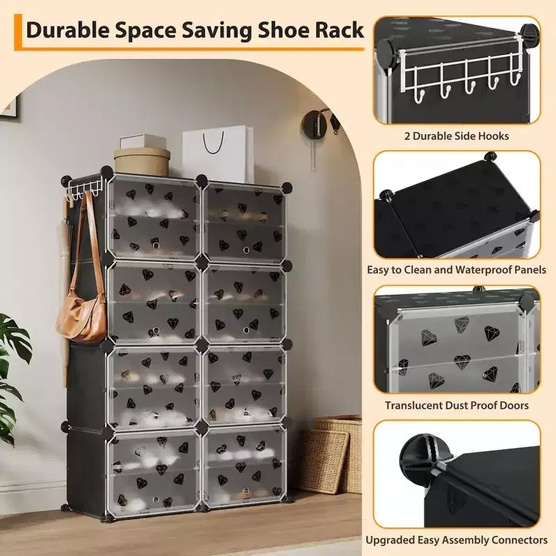 Organisateur de chaussures extensible à 8 niveaux avec porte, peut contenir 32 paires, armoire de rangement de chaussures détachable, organisateur peu encombrant pour entrée et chambre