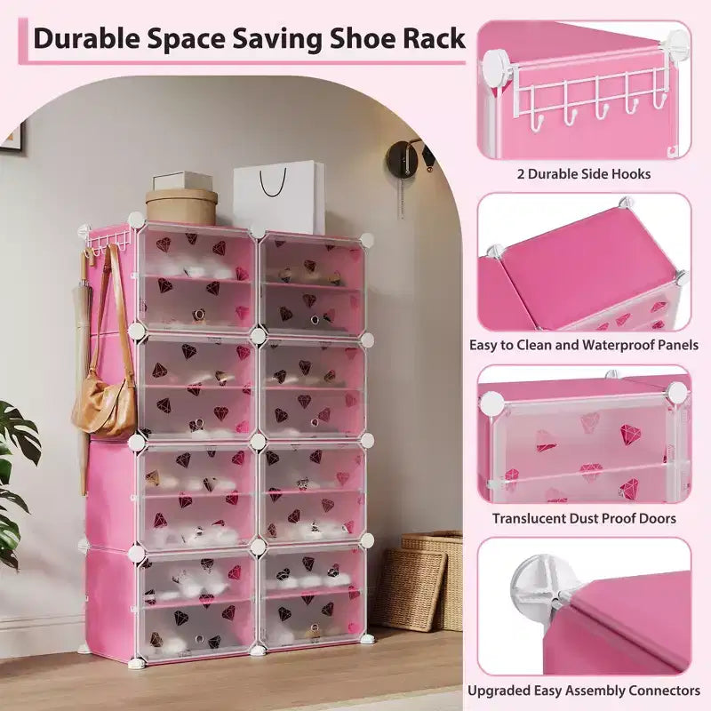 Organisateur de chaussures extensible à 8 niveaux avec porte, peut contenir 32 paires, armoire de rangement de chaussures détachable, organisateur peu encombrant pour entrée et chambre