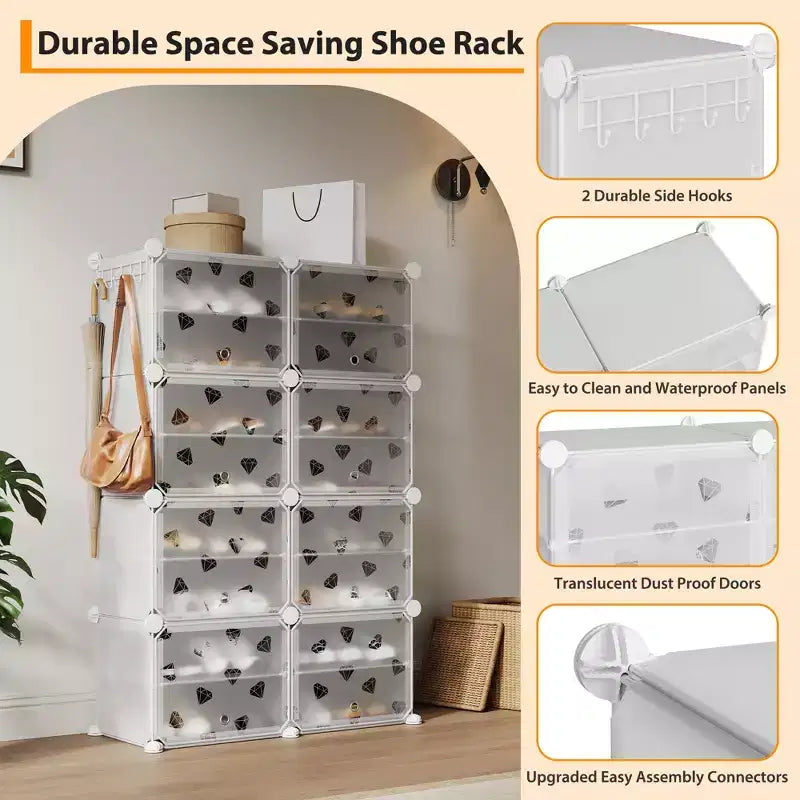 Organisateur de chaussures extensible à 8 niveaux avec porte, peut contenir 32 paires, armoire de rangement de chaussures détachable, organisateur peu encombrant pour entrée et chambre