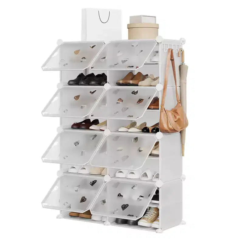 Organisateur de chaussures extensible à 8 niveaux avec porte, peut contenir 32 paires, armoire de rangement de chaussures détachable, organisateur peu encombrant pour entrée et chambre