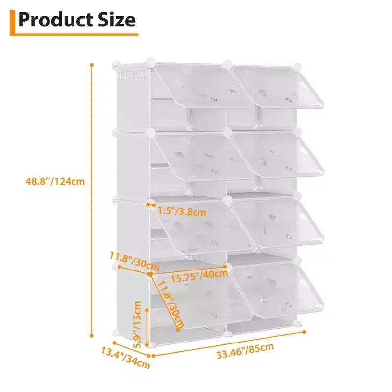 Organisateur de chaussures extensible à 8 niveaux avec porte, peut contenir 32 paires, armoire de rangement de chaussures détachable, organisateur peu encombrant pour entrée et chambre