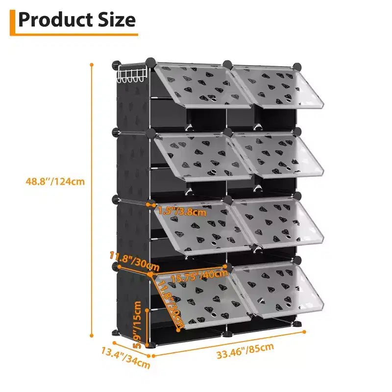 Organisateur de chaussures extensible à 8 niveaux avec porte, peut contenir 32 paires, armoire de rangement de chaussures détachable, organisateur peu encombrant pour entrée et chambre