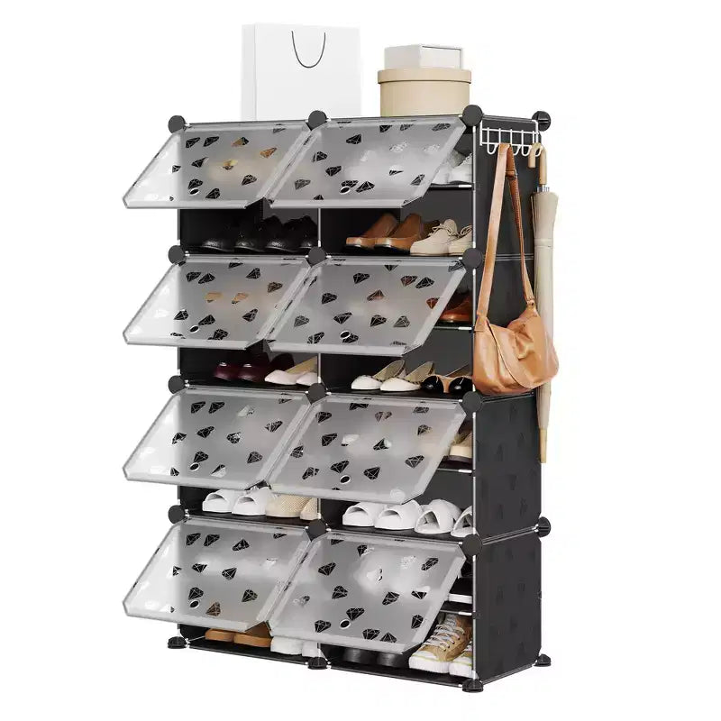 Expandable 8-Tier Shoe Rack Organizer with Door  Holds 32 Pairs  Detachable Shoe Storage Cabinet  Space-Saving Entryway &amp; Bedroom Organizer