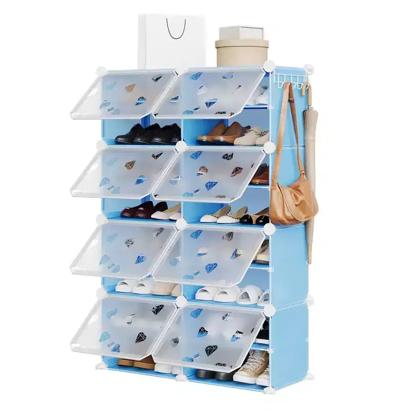 Organisateur de chaussures extensible à 8 niveaux avec porte, peut contenir 32 paires, armoire de rangement de chaussures détachable, organisateur peu encombrant pour entrée et chambre