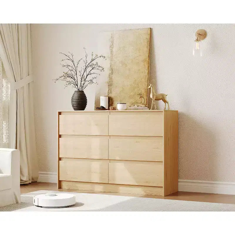 Commode de Ferme à 6 Tiroirs, Commode Large de 120 cm, Meuble de Rangement en Chêne Naturel pour Chambre à Coucher, Salon, Meuble TV